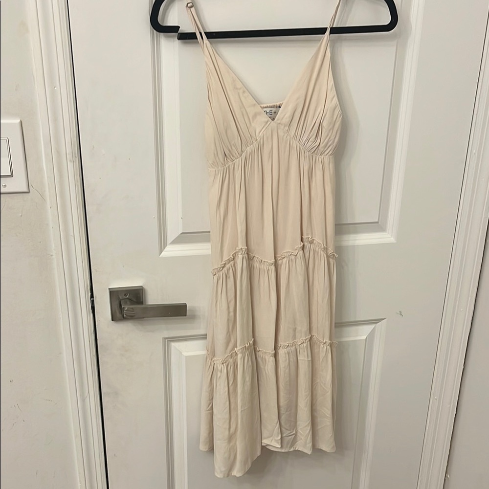 She + Sky Cream Ruffled Smocked Maxi Dress